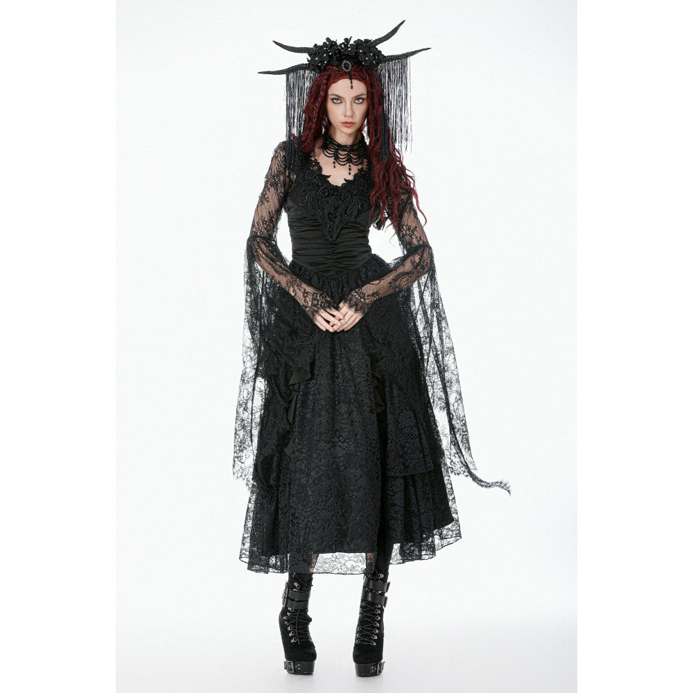 Dark In Love Gothic Lace Bell Sleeve Cape – Dragon Embroidery