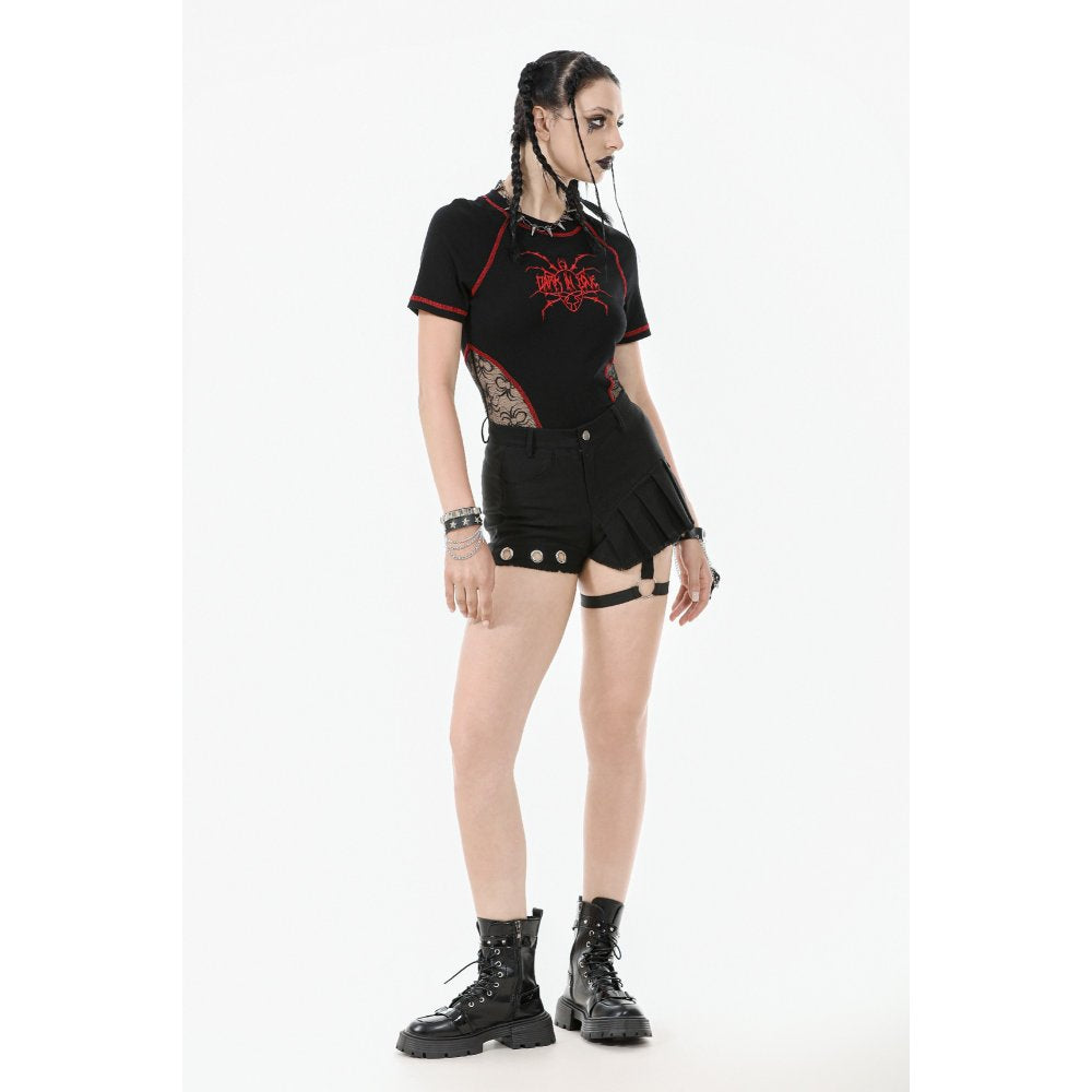 Dark in Love Gwen Black Pleated Garter Shorts – High-Waisted Goth