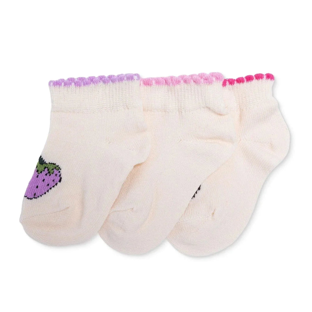 HelloBaby Girls Pack of 3 Ankle Socks Print Cotton Rich - Ecru
