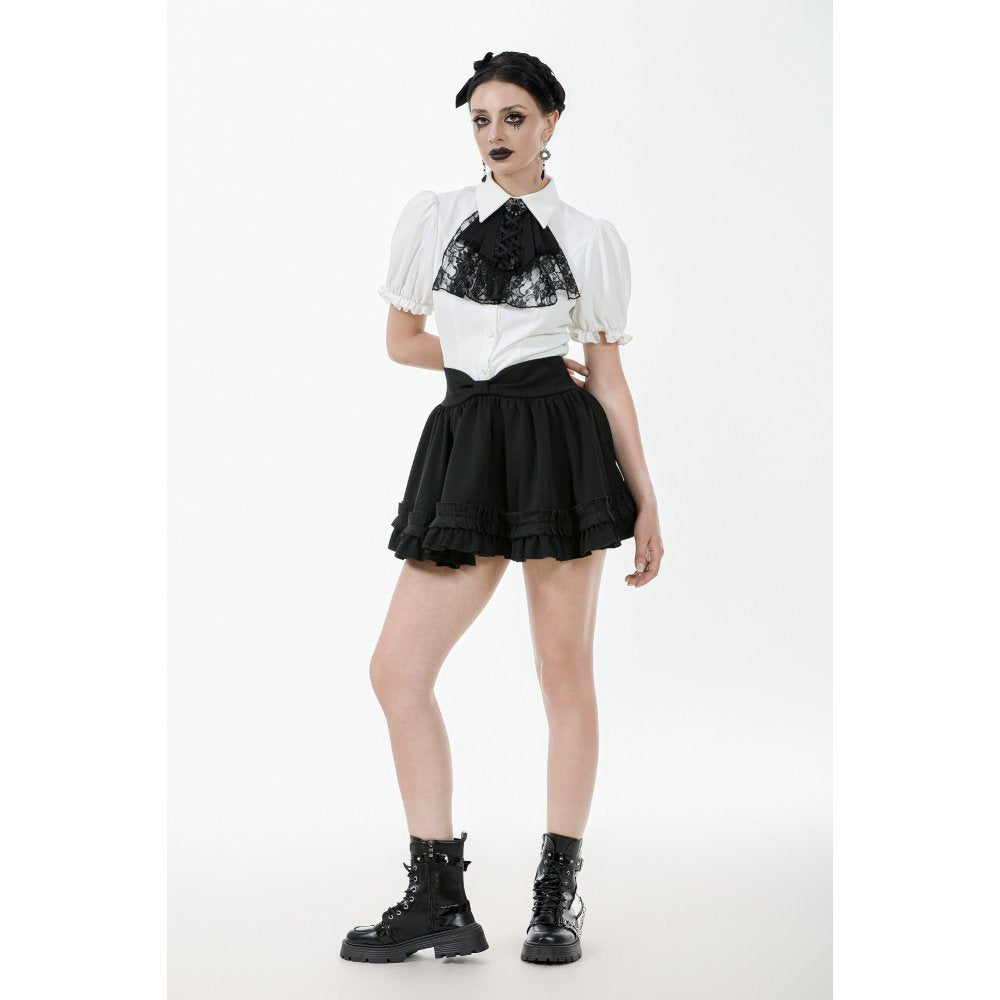 Dark in Love Elysia White Goth Blouse – Victorian Ruffle Puff Sleeve