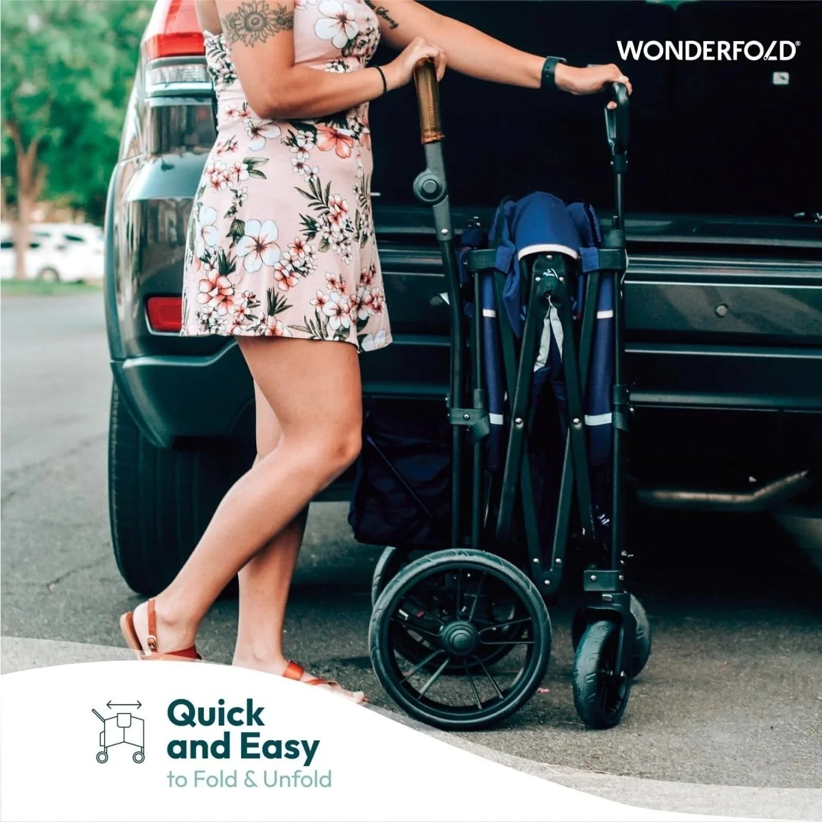 Wonderfold X2R Push & Pull Quad Stroller Wagon - Black
