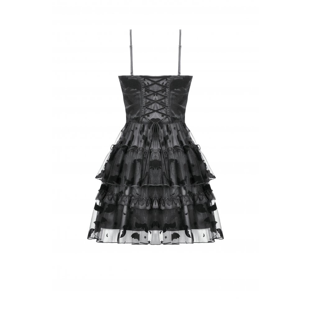 Dark in Love Morwenna Bat Mesh Layered Goth Mini Dress - Black Nylon