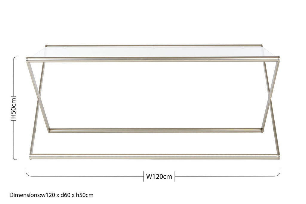 Orsina Roma Rectangular Glass Coffee Table | Satin Nickel Metal Frame