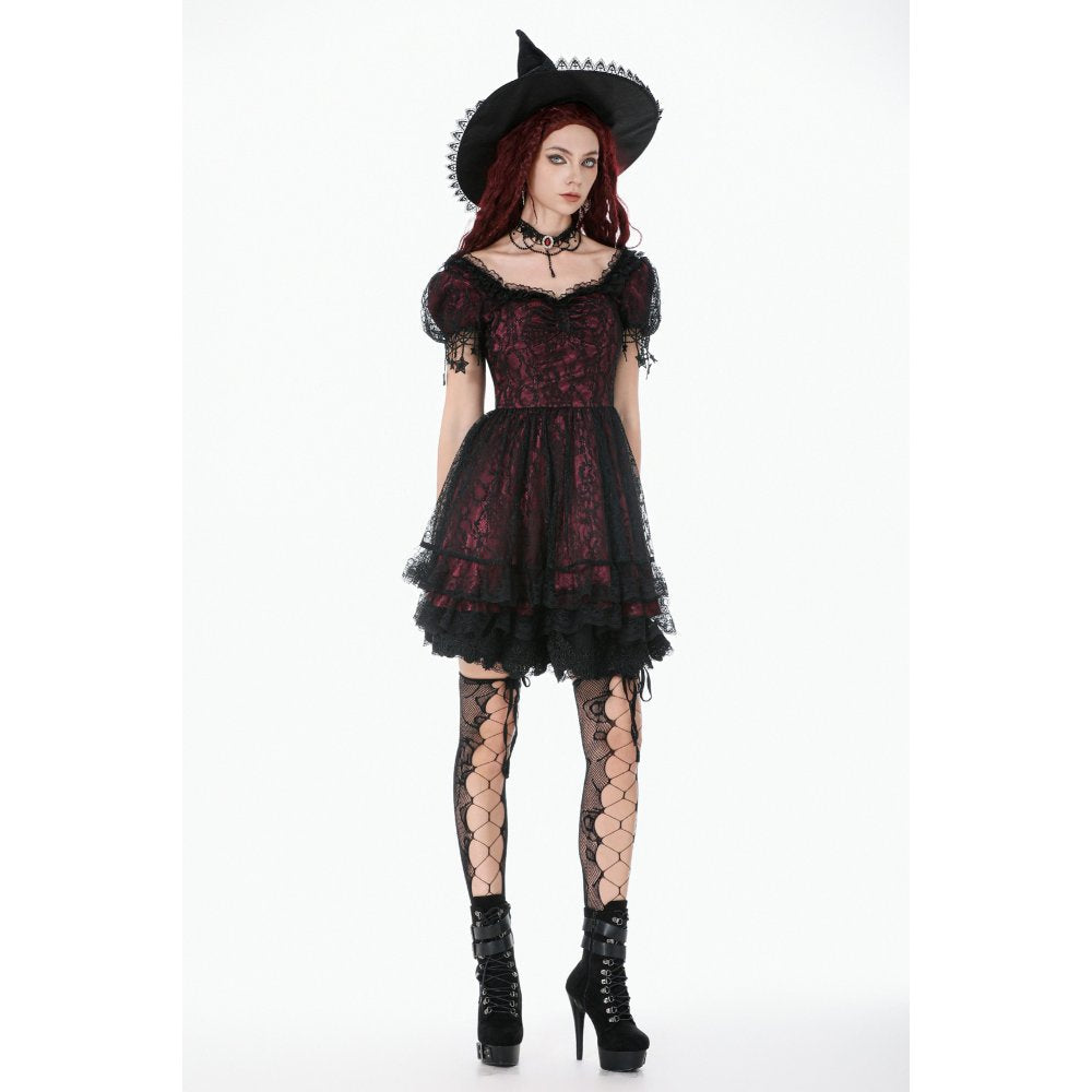 Dark in Love Red Black Lace Princess Dress with Star Charms