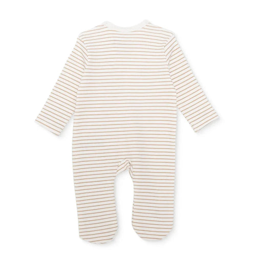 Baby Boy Footed Sleepsuit Striped Zip Fastening Crew Neck - Beige