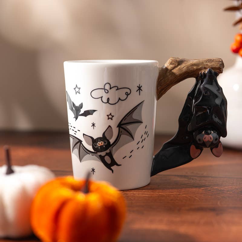 Kate's Clothing Bat Ceramic Mug – Gothic 400ml Cup with Bat Handle