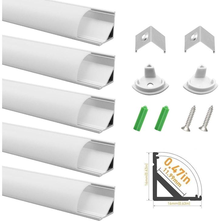 LightingWill V-Shape LED Aluminum Channel 5-Pack | 3.3ft Silver Profile