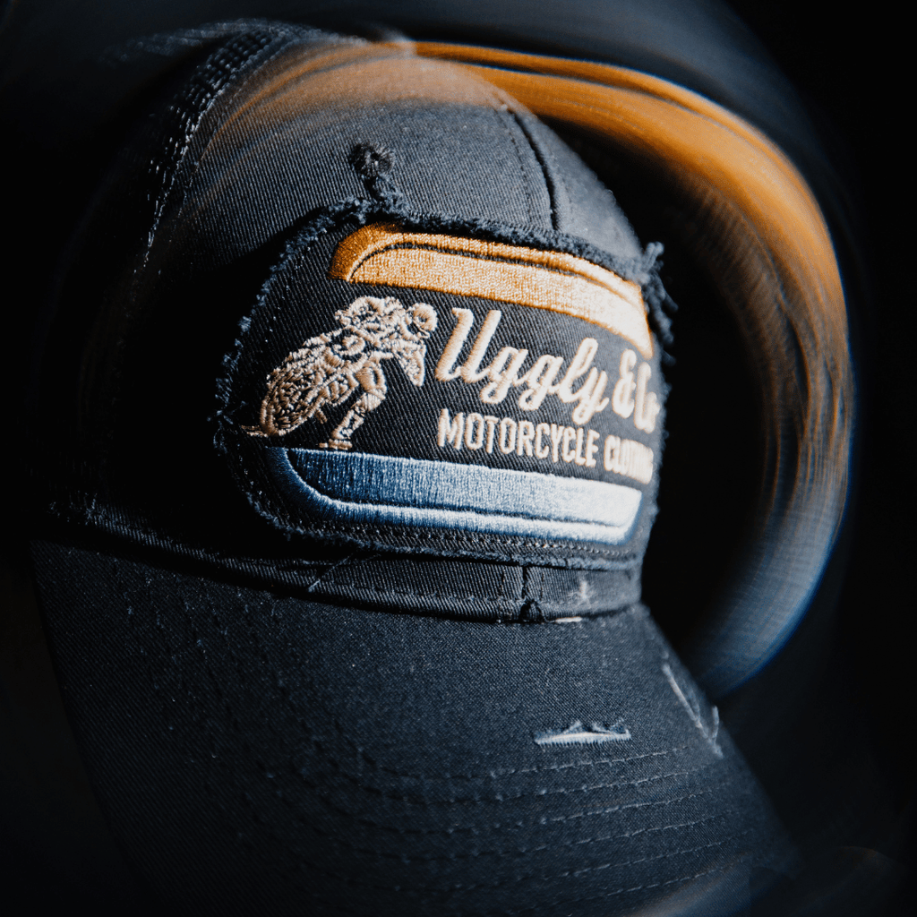Uggly and Co Black Flat Track Trucker Hat – Vintage Racing Mesh Cap