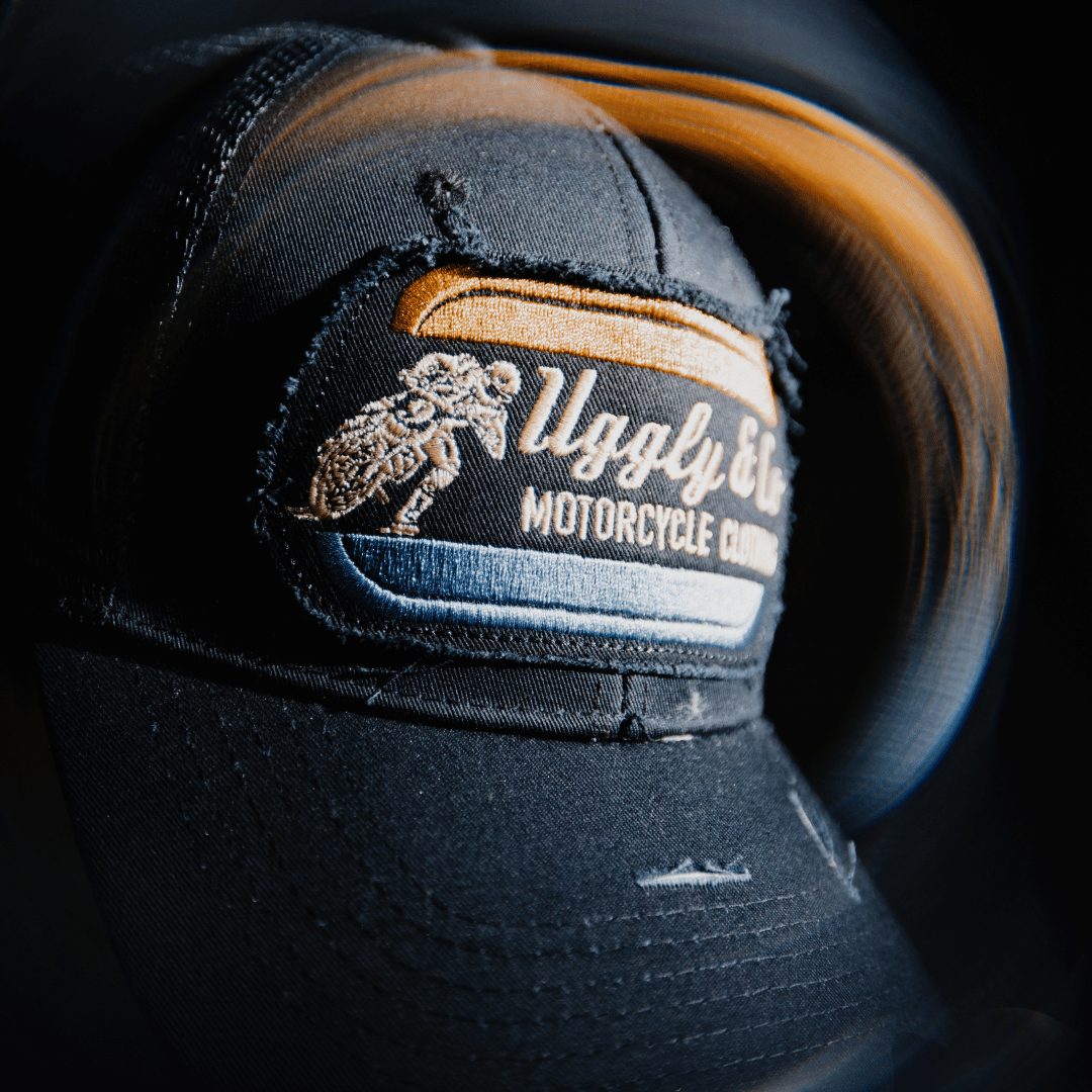Uggly and Co Black Flat Track Trucker Hat – Vintage Racing Mesh Cap