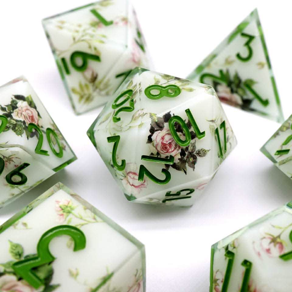 Floral Notes | Sharp Edge Dice | Resin | 7 Piece Set