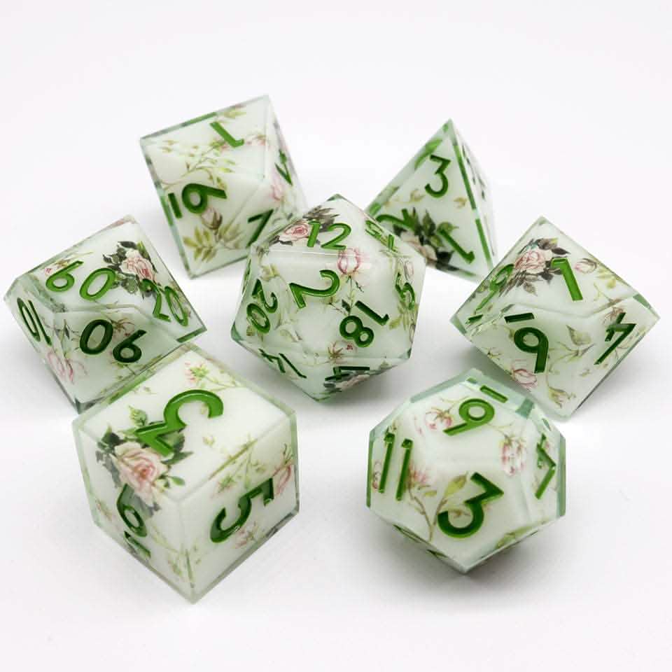 Floral Notes | Sharp Edge Dice | Resin | 7 Piece Set