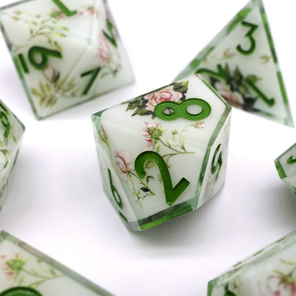 Floral Notes | Sharp Edge Dice | Resin | 7 Piece Set