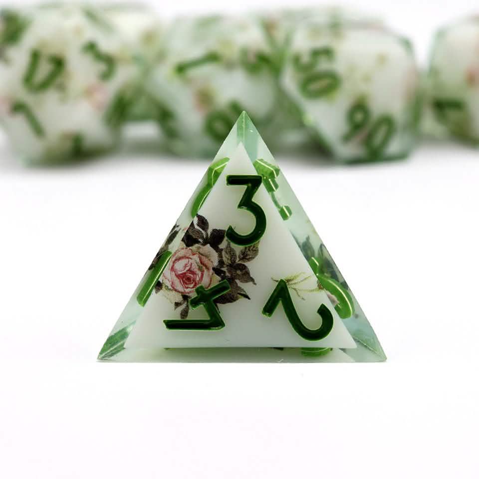 Floral Notes | Sharp Edge Dice | Resin | 7 Piece Set