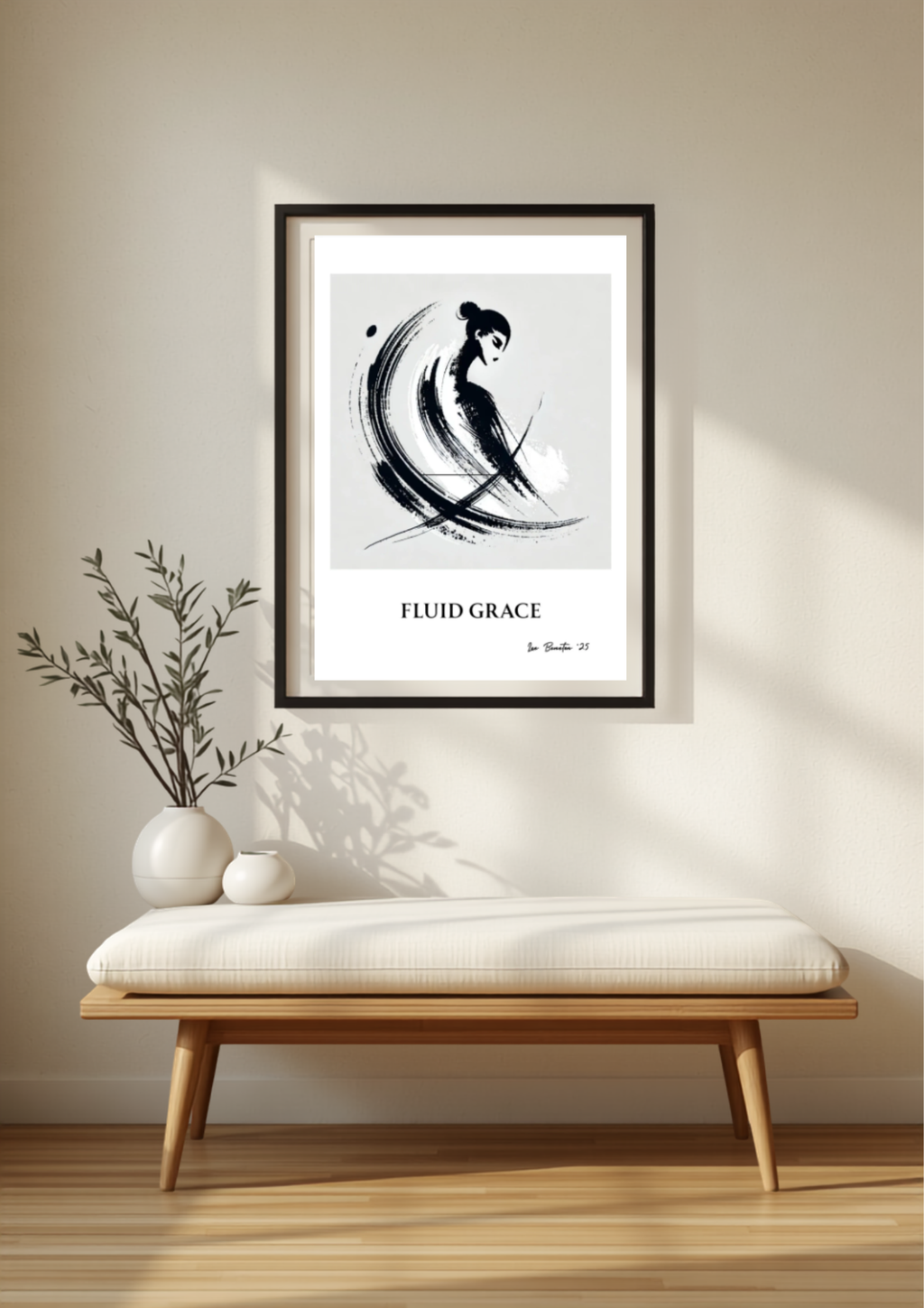 Minimalist Ink Brush Wall Art Print – Modern Abstract Black and White Poster, Japandi Decor, Contemporary Neutral Artwork