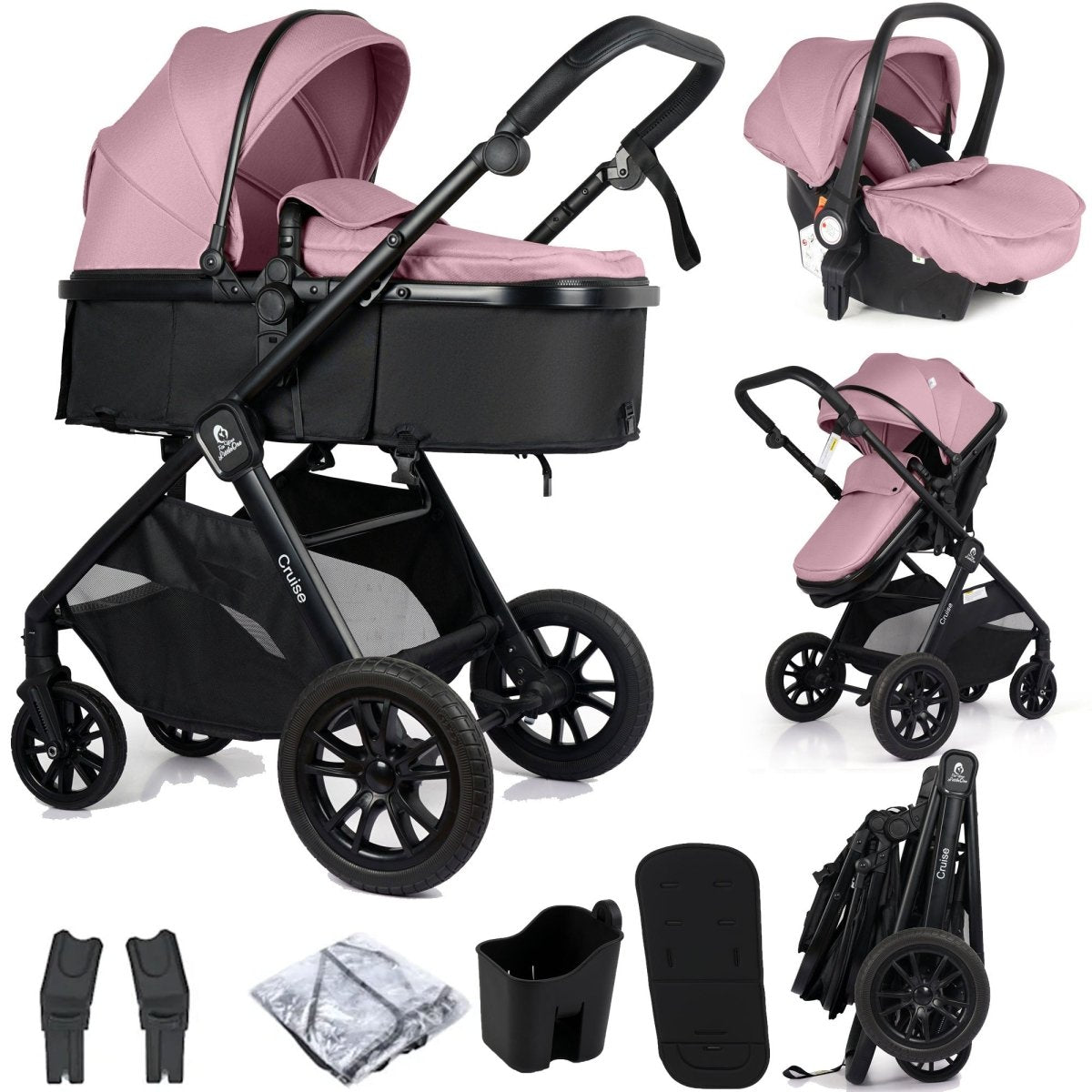 For Your Little One Cruise 3-in-1 Travel System with R129 Car Seat – Blush Rose