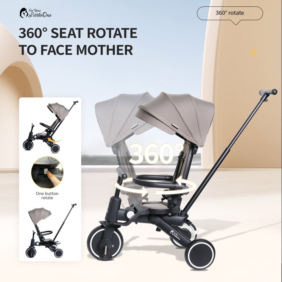 For Your Little One Xplor 6-in-1 Foldable Tricycle - Pastel Pink