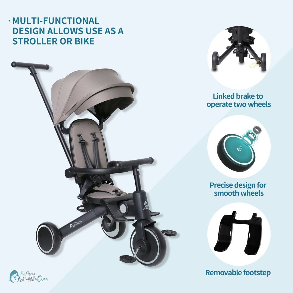 For Your Little One Xplor 6-in-1 Foldable Trike & Stroller - Grey Olive