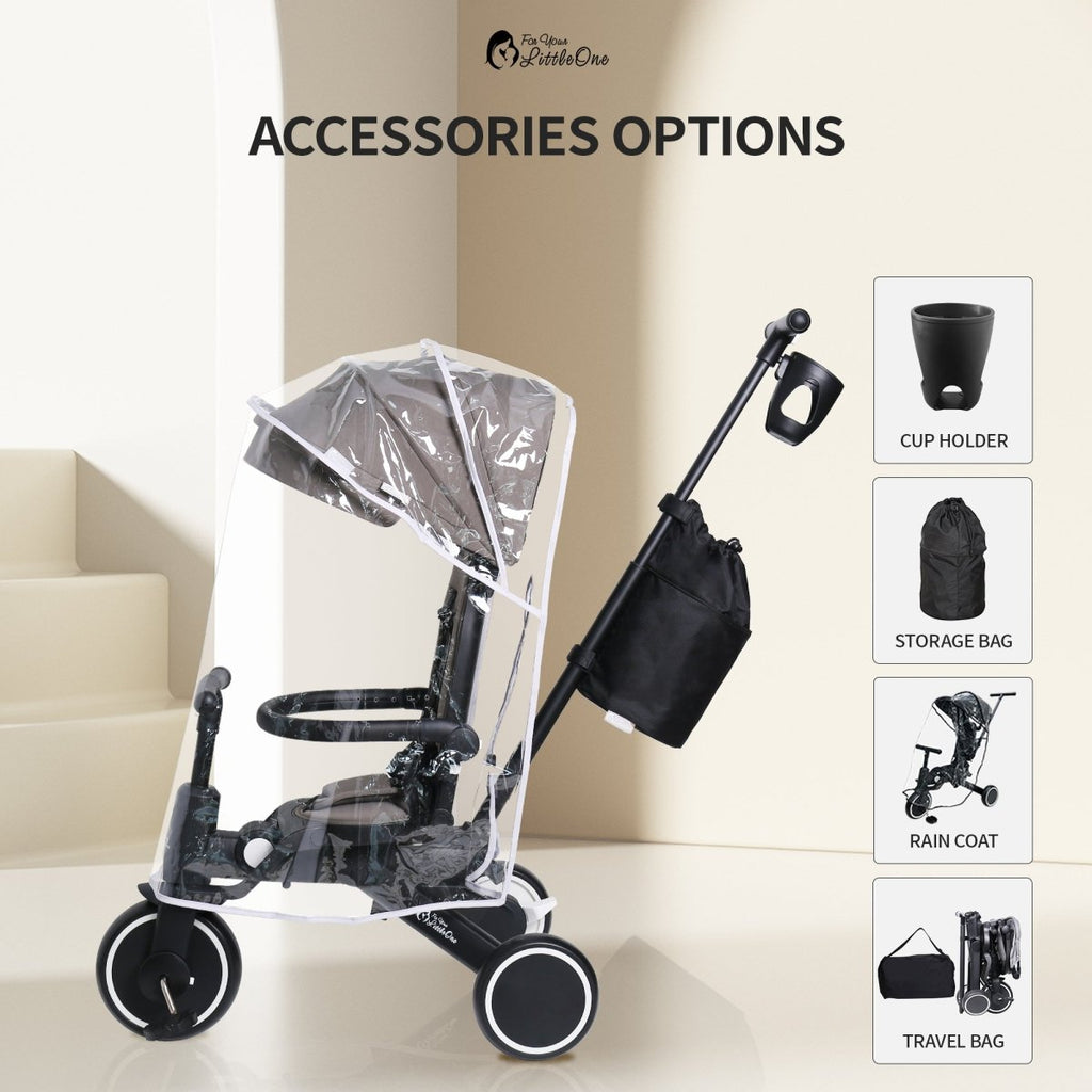 For Your Little One Xplor 8-in-1 Foldable Tricycle - Jet Black (10m-4y)
