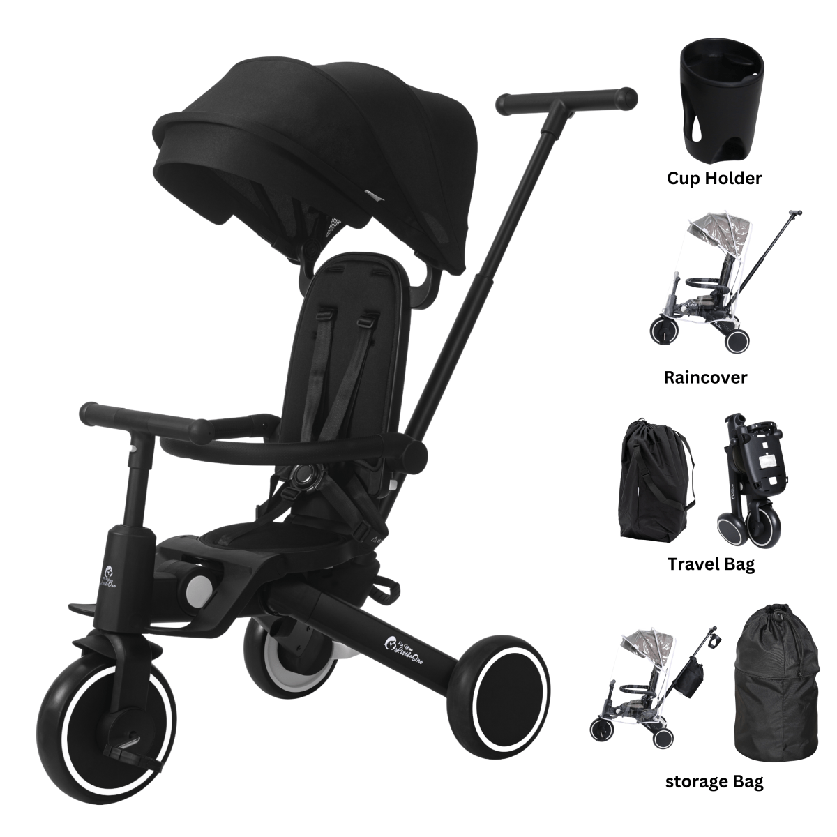 For Your Little One Xplor 8-in-1 Foldable Tricycle - Jet Black (10m-4y)