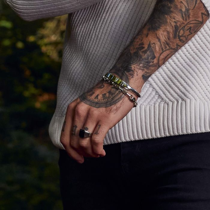 Gecko Jewellery Stainless Steel Signet Ring with Semi Precious Stone
