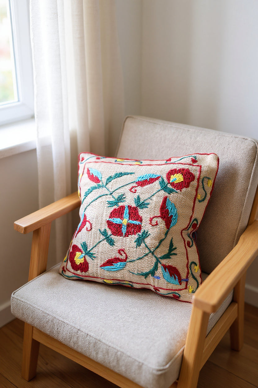 Suzani Hand Embroidered Cushion Cover - 45 x 45 cm