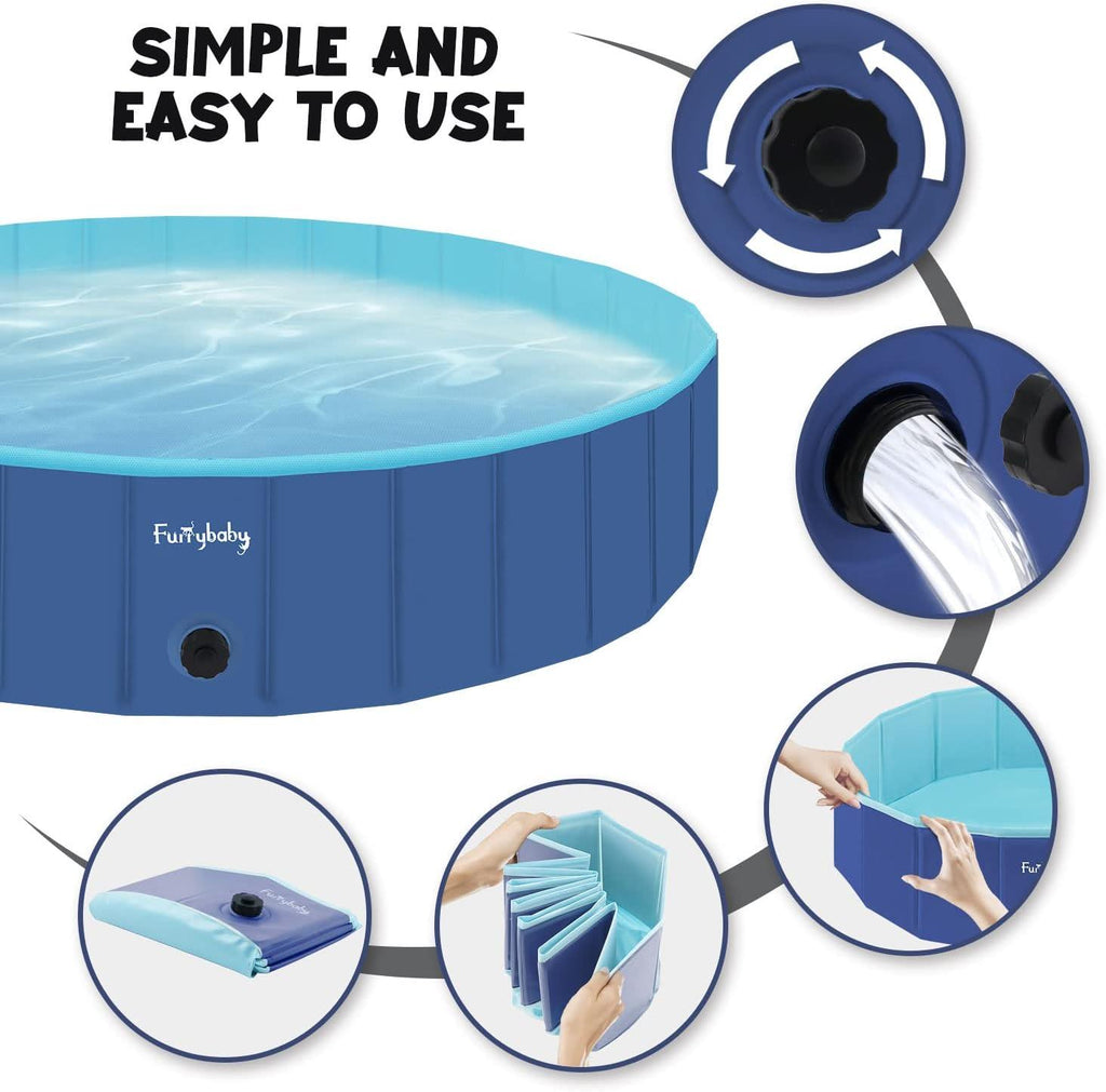 furrybaby Foldable Dog Pool – Durable PVC Paddling Pool for Pets, Blue