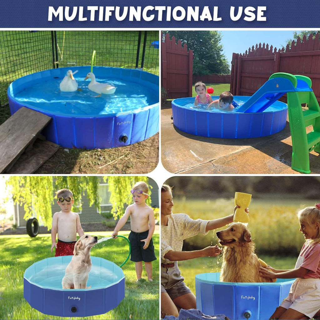 furrybaby Foldable Dog Pool – Durable PVC Paddling Pool for Pets, Blue