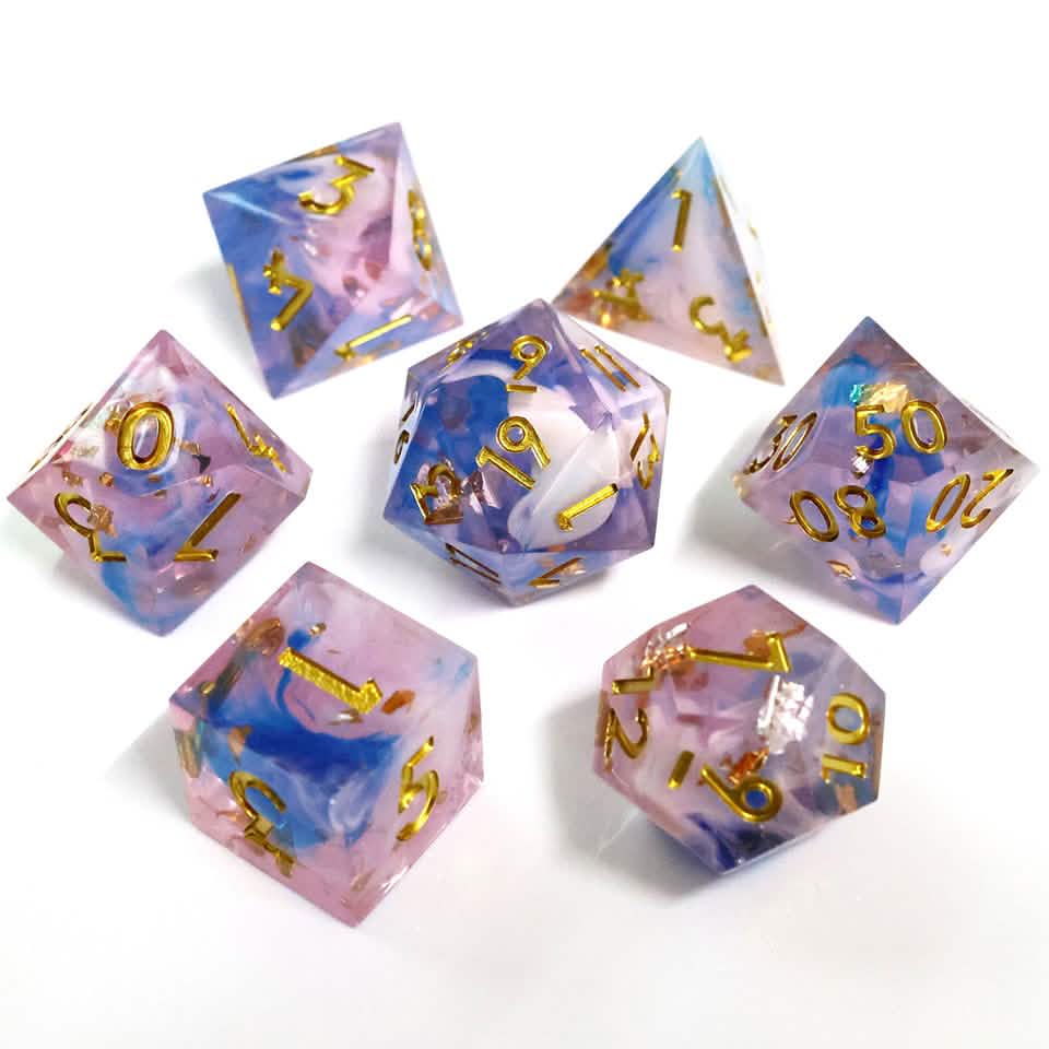 Unicorn Cream | Sharp Edge Dice | Resin | 7 Piece Set