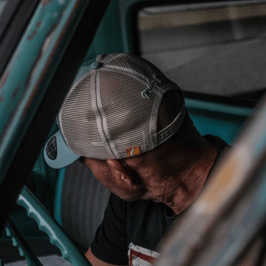 Uggly and Co Black Dub Garage Trucker Hat – Peppermint & Beige Mesh Cap