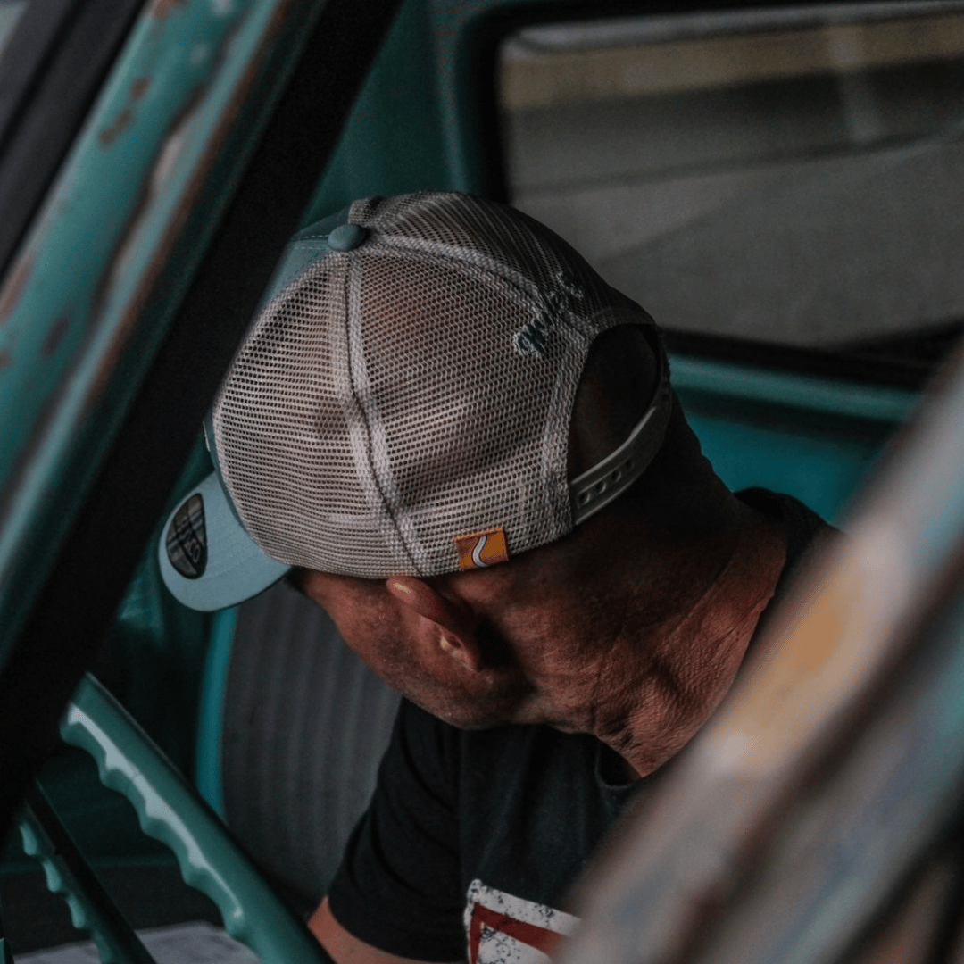 Uggly and Co Black Dub Garage Trucker Hat – Peppermint & Beige Mesh Cap