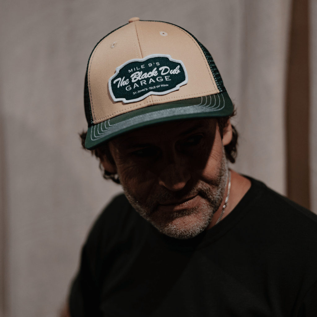 Uggly and Co Black Dub Garage Trucker Hat – Green and Beige Vintage Cap