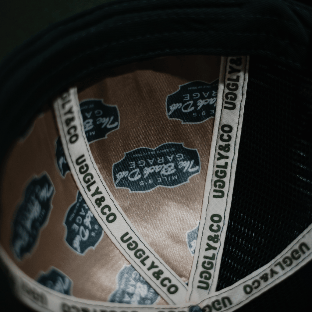 Uggly and Co Black Dub Garage Trucker Hat – Green and Beige Vintage Cap