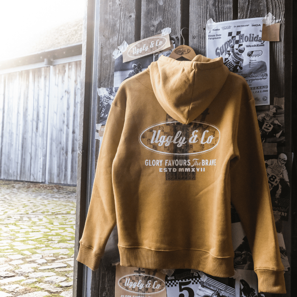 Uggly & Co Mustard No.1 Graphic Hoodie | Cotton Biker Racing Apparel