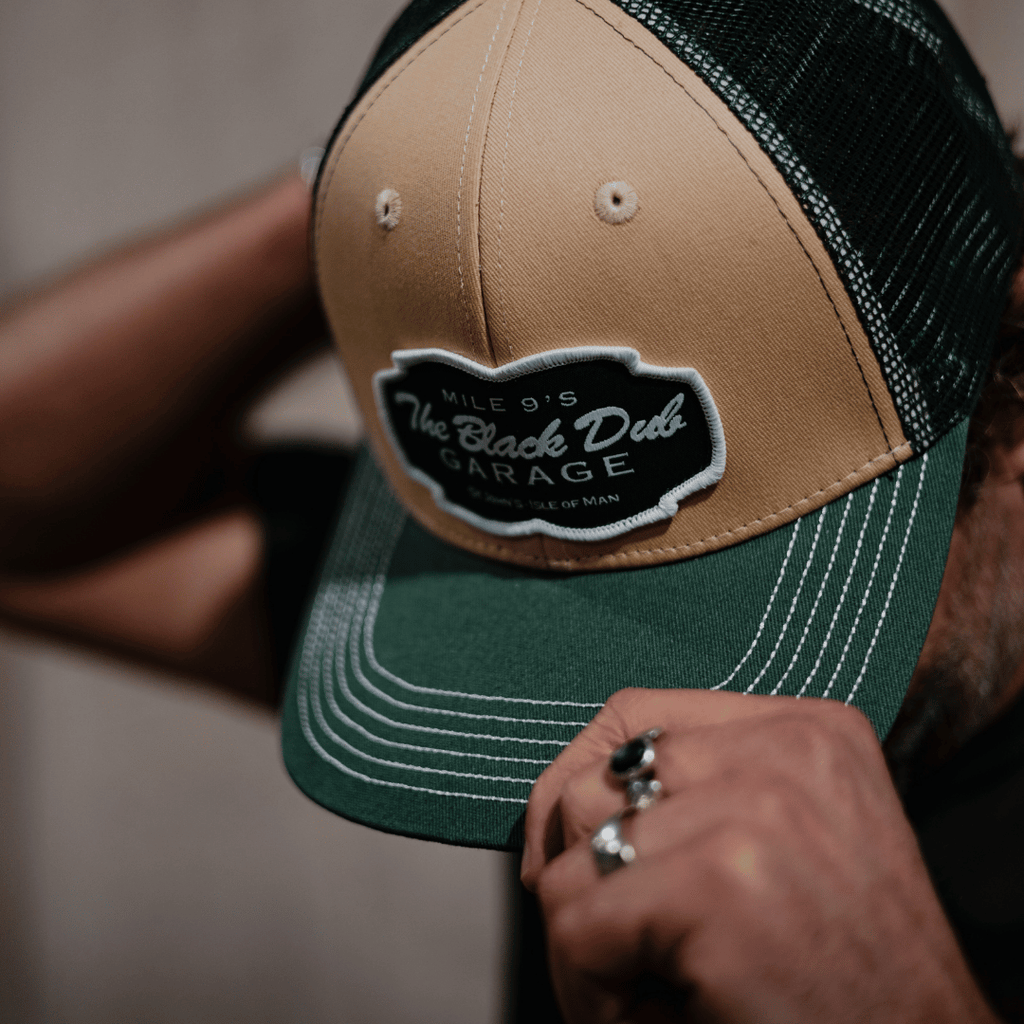 Uggly and Co Black Dub Garage Trucker Hat – Green and Beige Vintage Cap