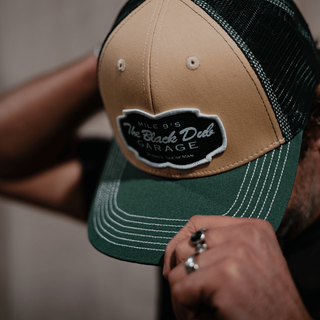 Uggly and Co Black Dub Garage Trucker Hat – Green and Beige Vintage Cap