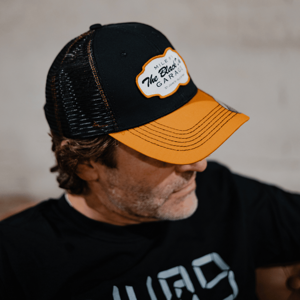 Black Dub Garage Trucker Hat – Black & Yellow Mesh Cap by Uggly and Co