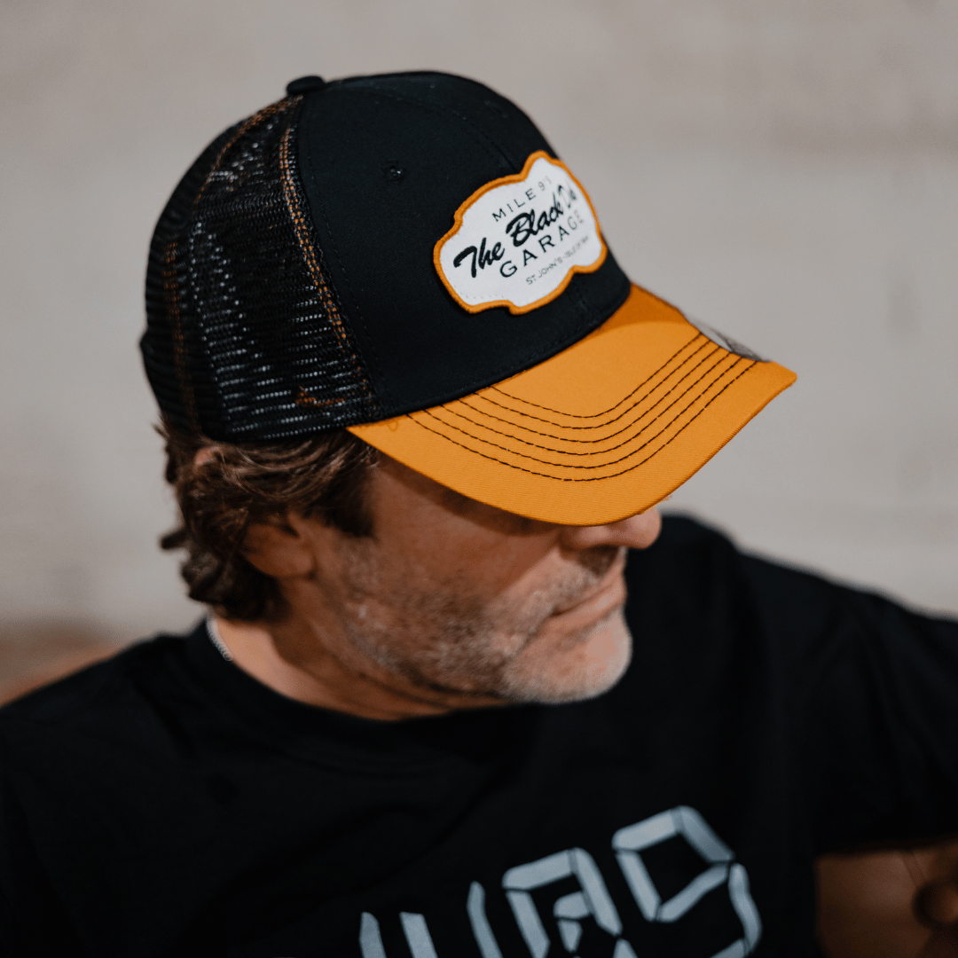 Black Dub Garage Trucker Hat – Black & Yellow Mesh Cap by Uggly and Co