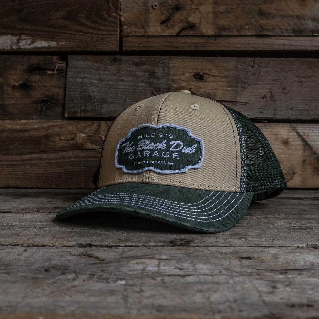 Uggly and Co Black Dub Garage Trucker Hat – Green and Beige Vintage Cap