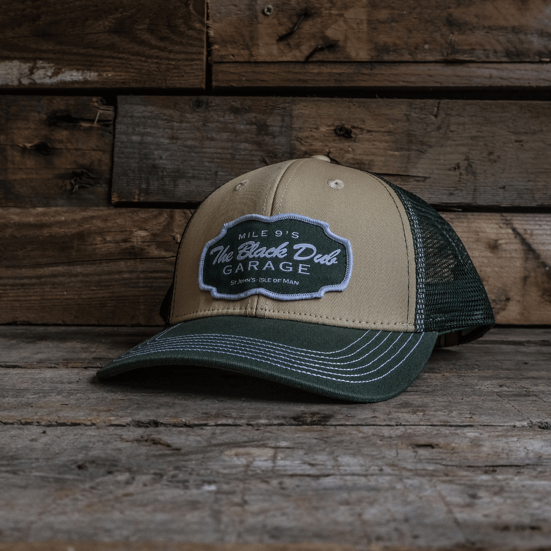 Uggly and Co Black Dub Garage Trucker Hat – Green and Beige Vintage Cap