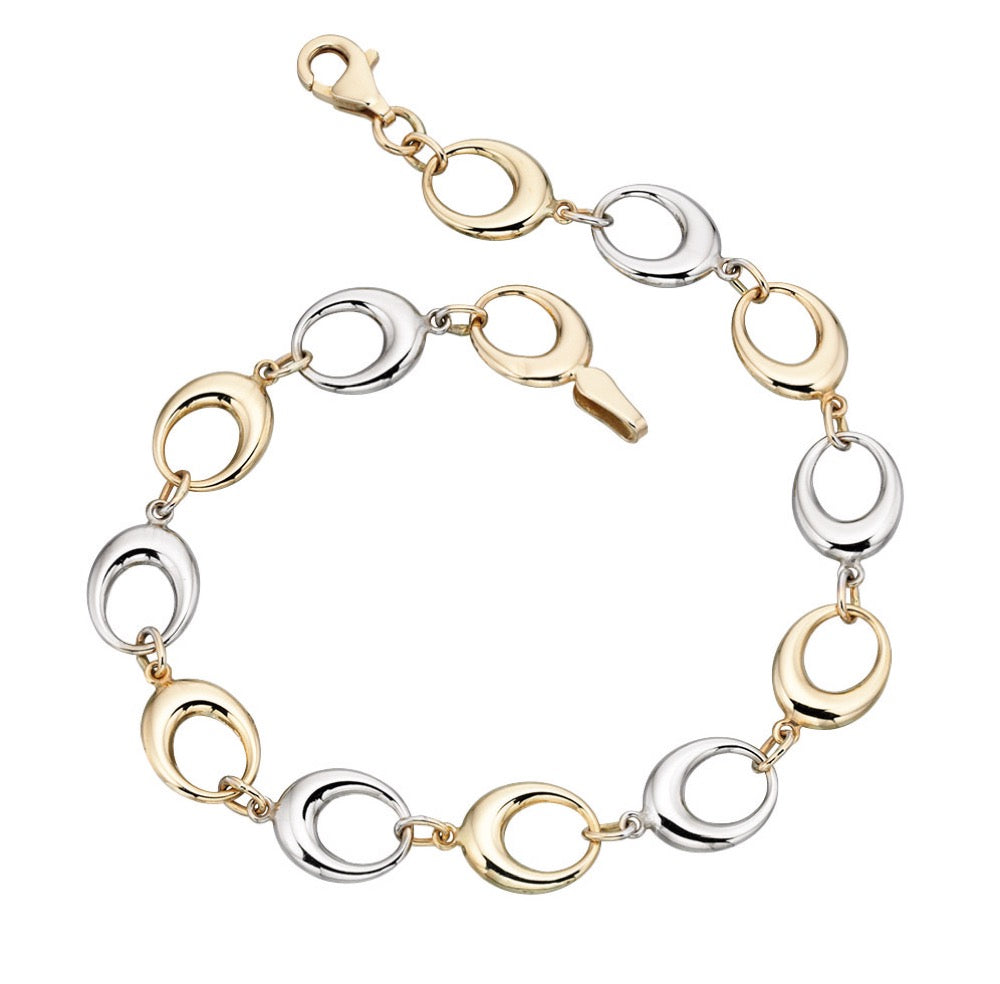 Gecko Jewellery 9ct Mixed Gold Oval Link Bracelet – 19cm White & Yellow