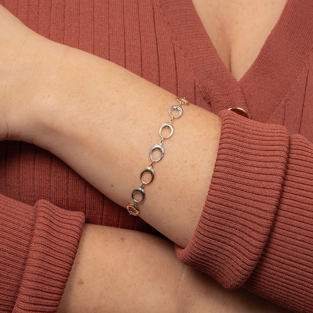 Gecko Jewellery 9ct Mixed Gold Oval Link Bracelet – 19cm White & Yellow