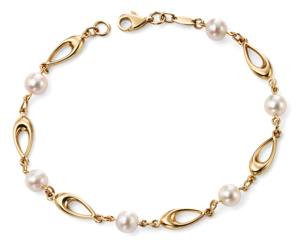 Gecko Jewellery 9ct Gold Freshwater Pearl and Oval Link Bracelet
