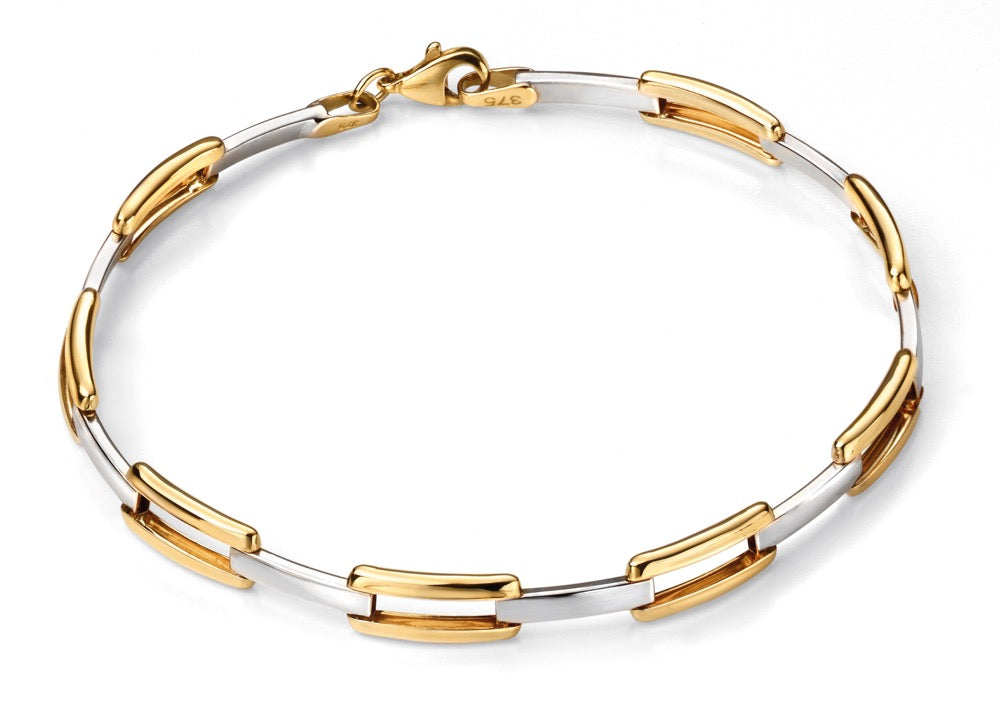 Gecko Jewellery Rectangle Link Bracelet – 9ct Yellow and White Gold
