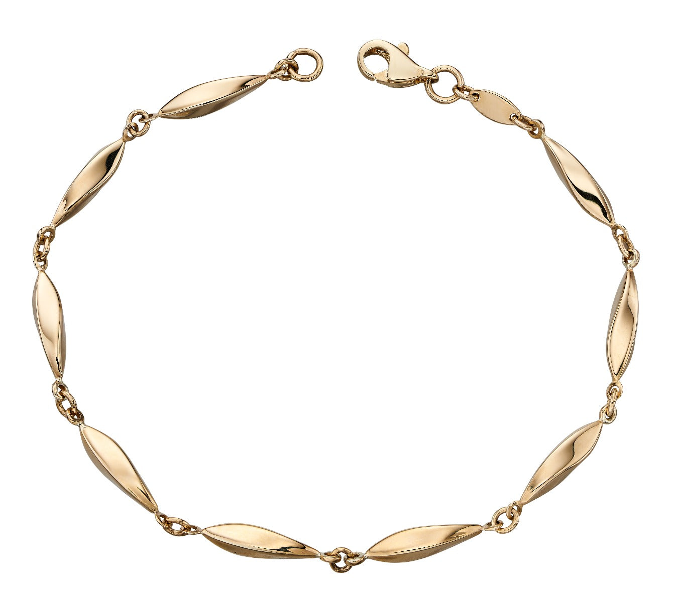 Gecko Jewellery 9ct Yellow Gold Marquise Link Bracelet – 18cm Length
