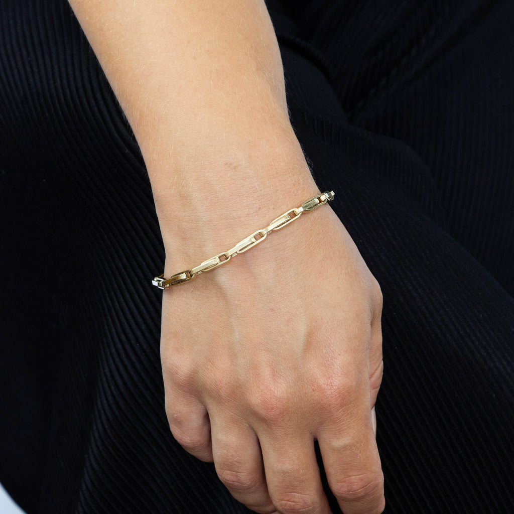 Gecko Jewellery 9ct Gold Long Flat Links Bracelet for Women – 9k Gold