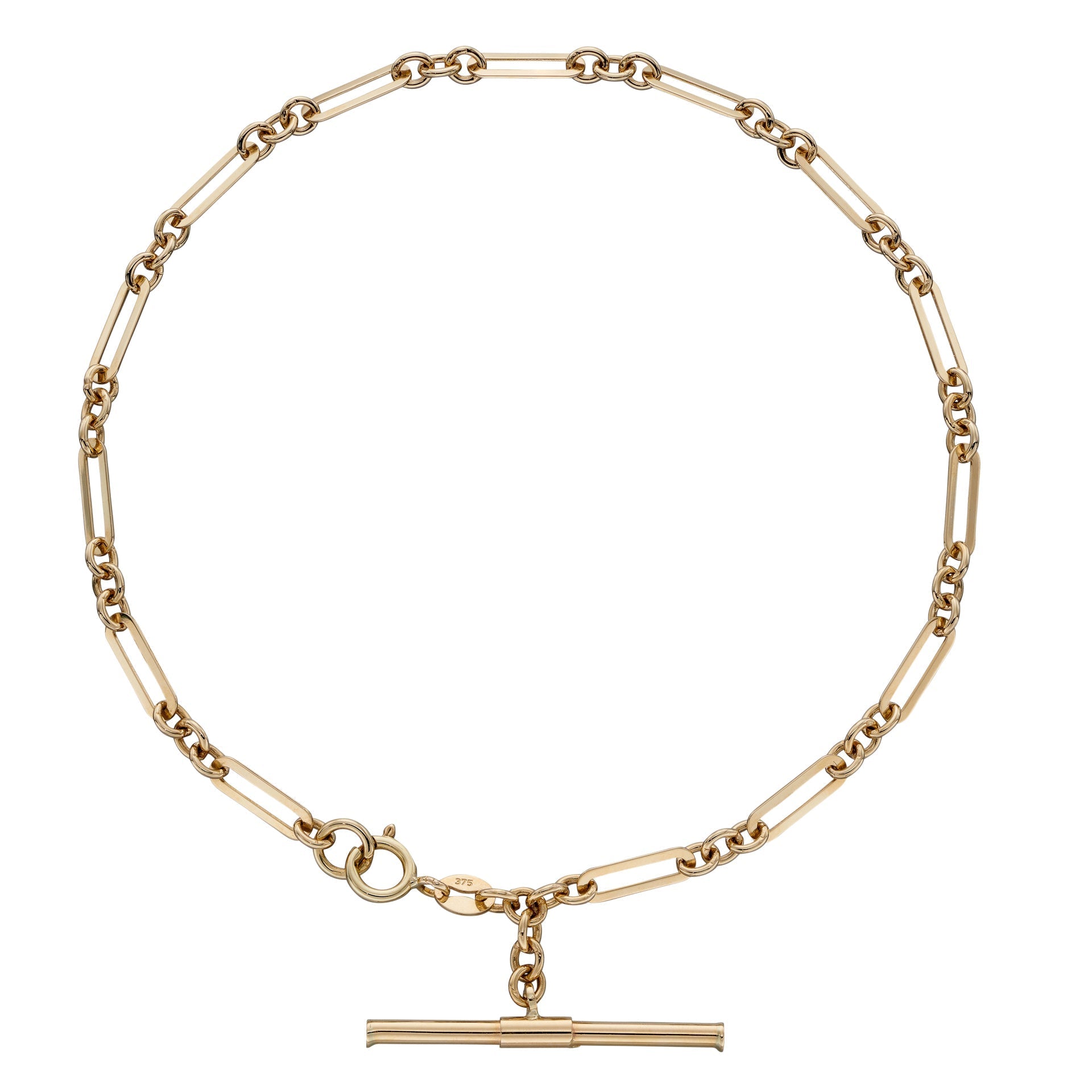 Gecko Jewellery 9ct Gold T-Bar Figaro Chain Bracelet for Women