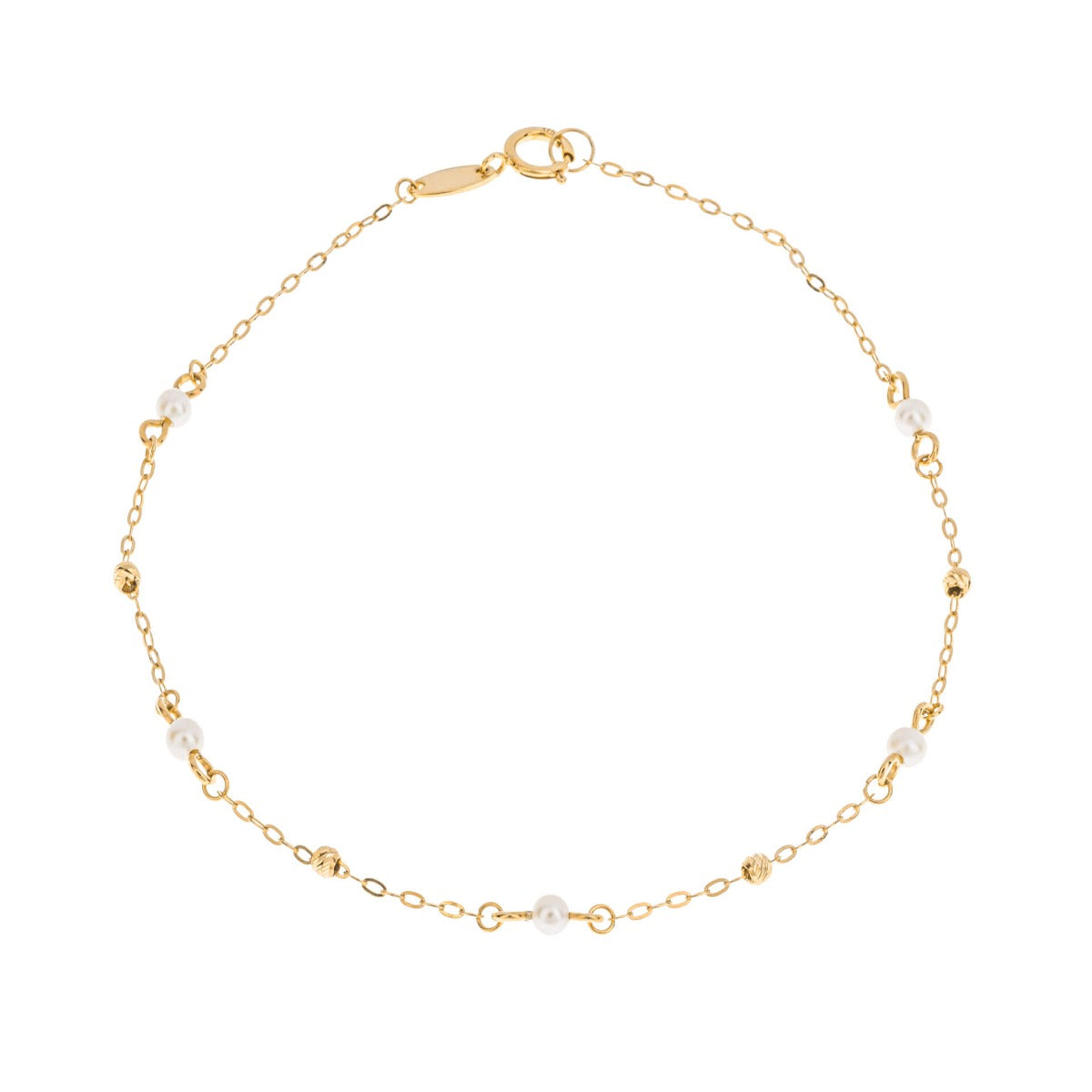 Gecko Jewellery 9ct Yellow Gold Trace Chain Bracelet with Freshwater Pearls