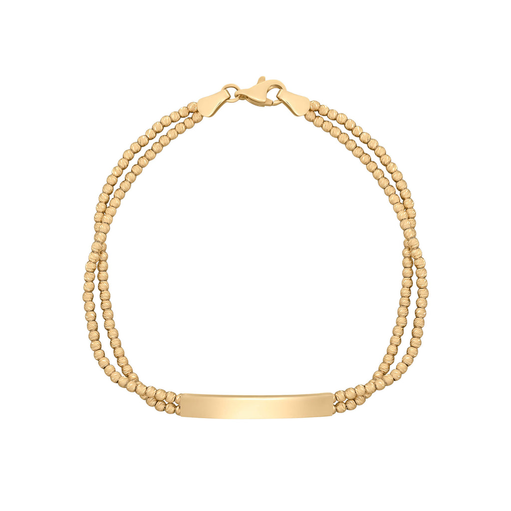 Gecko Jewellery 9ct Yellow Gold ID Bar Double Bead Chain Bracelet