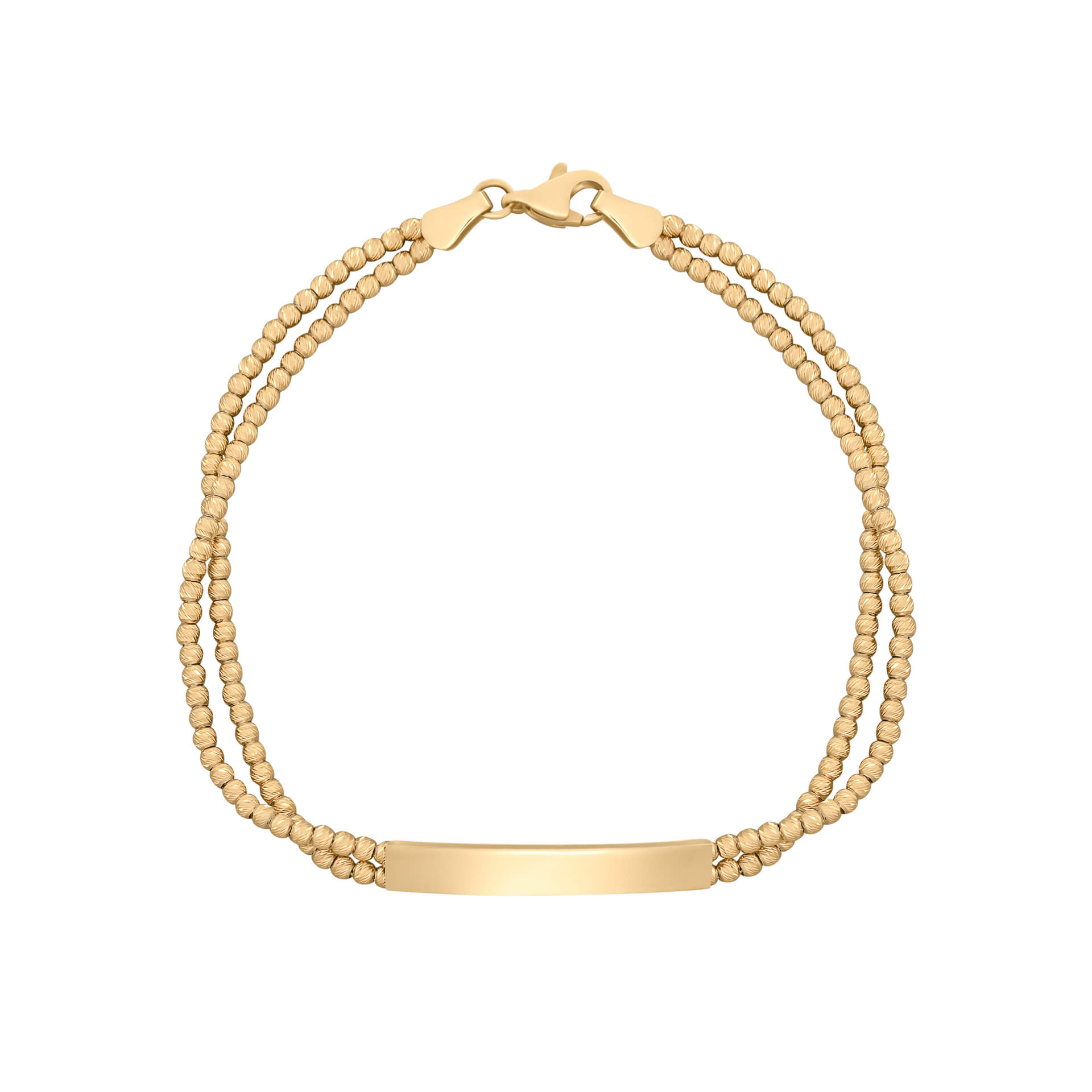 Gecko Jewellery 9ct Yellow Gold ID Bar Double Bead Chain Bracelet