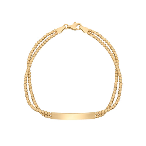 Gecko Jewellery 9ct Yellow Gold ID Bar Double Bead Chain Bracelet